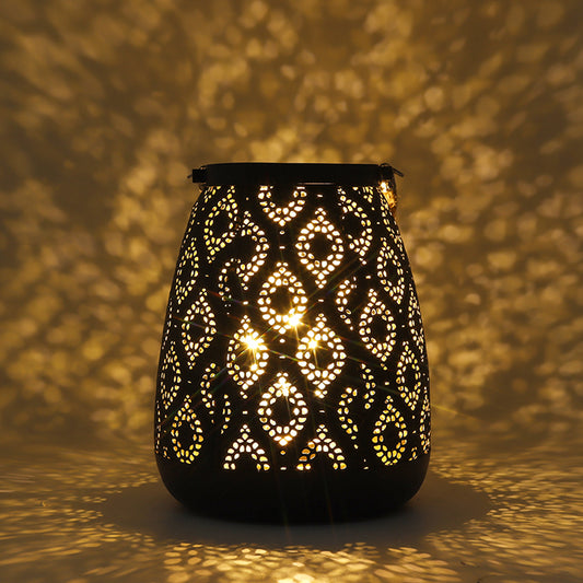 Moroccan Style Metal Candle Lantern 7.87''H Decorative Hanging Lantern Vintage Candle Holder Perfect for Living Room Garden Yard Patio Parties Events Indoors Outdoors (Black with Gold Brush)