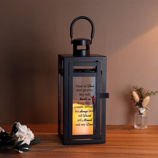 Memorial Lantern 12''H Walk Beside Us Remembrance Lantern with Memorial Poem Bereavement Sympathy Gifts for Loss of Mother Funeral Memorial Service Loss of Loved One (Matte Black)