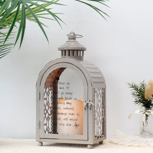Memorial Lantern 11'' High Walk Beside Us Remembrance Lantern with Memorial Poem Bereavement Sympathy Gift Memorial Lantern for loss of Mother Funeral Memorial Service Loss of Loved One(Grey)
